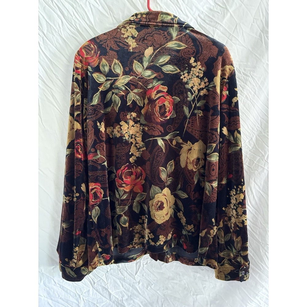 Vintage XL Sag Harbor Velvet Button Up Top Floral Rose Dark Fairy Grannycore - Picture 2 of 6